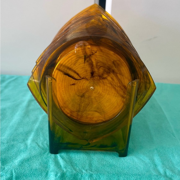 Vintage Amber Smoke Acrylic Yellow Rafia Coaster Set of 8 - Picture 4 of 7